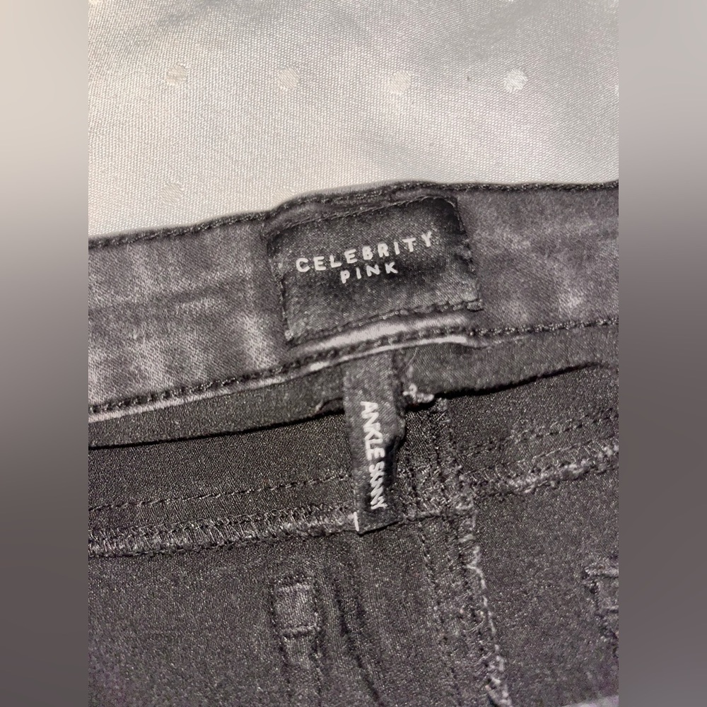 celebrity pink, small distressed skinny jeans